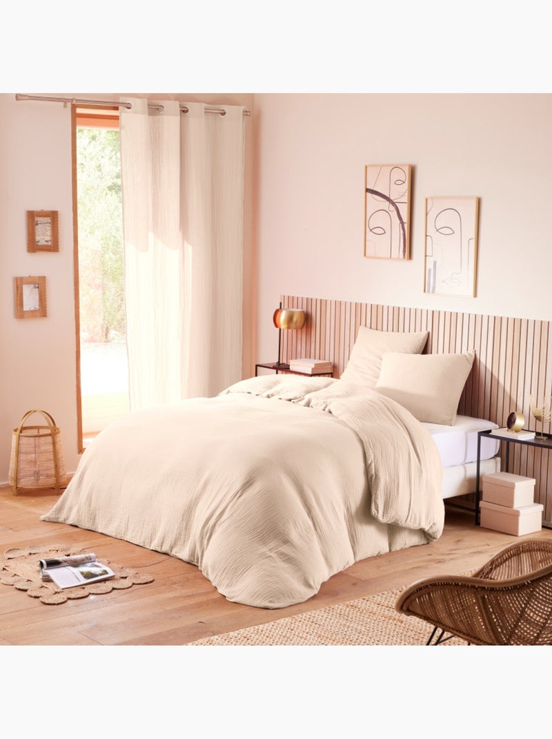 Drap housse - Coton Pur - 100% gaze de coton 125 gr/m² Beige coquille - Kiabi