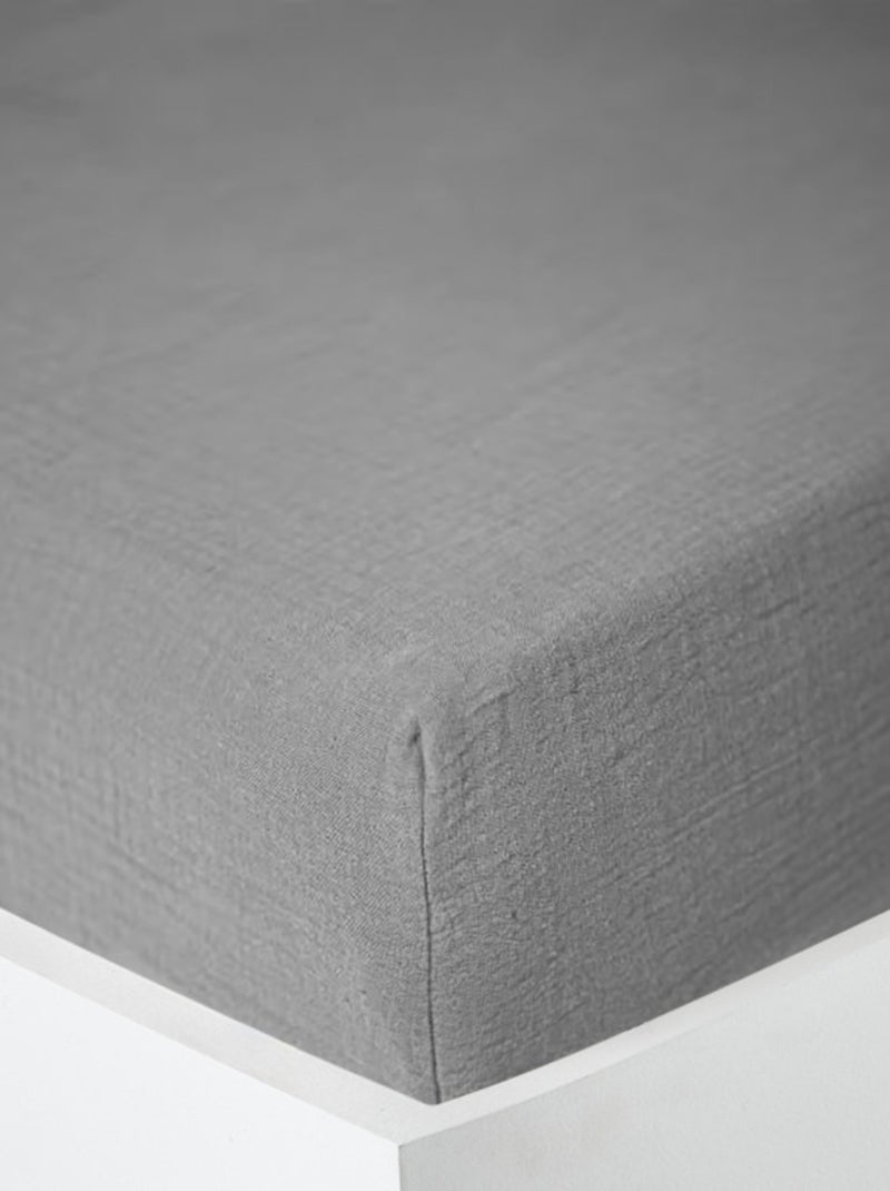 Drap housse - Coton Pur - 100% gaze de coton 125 gr/m² Bleu ardoise - Kiabi