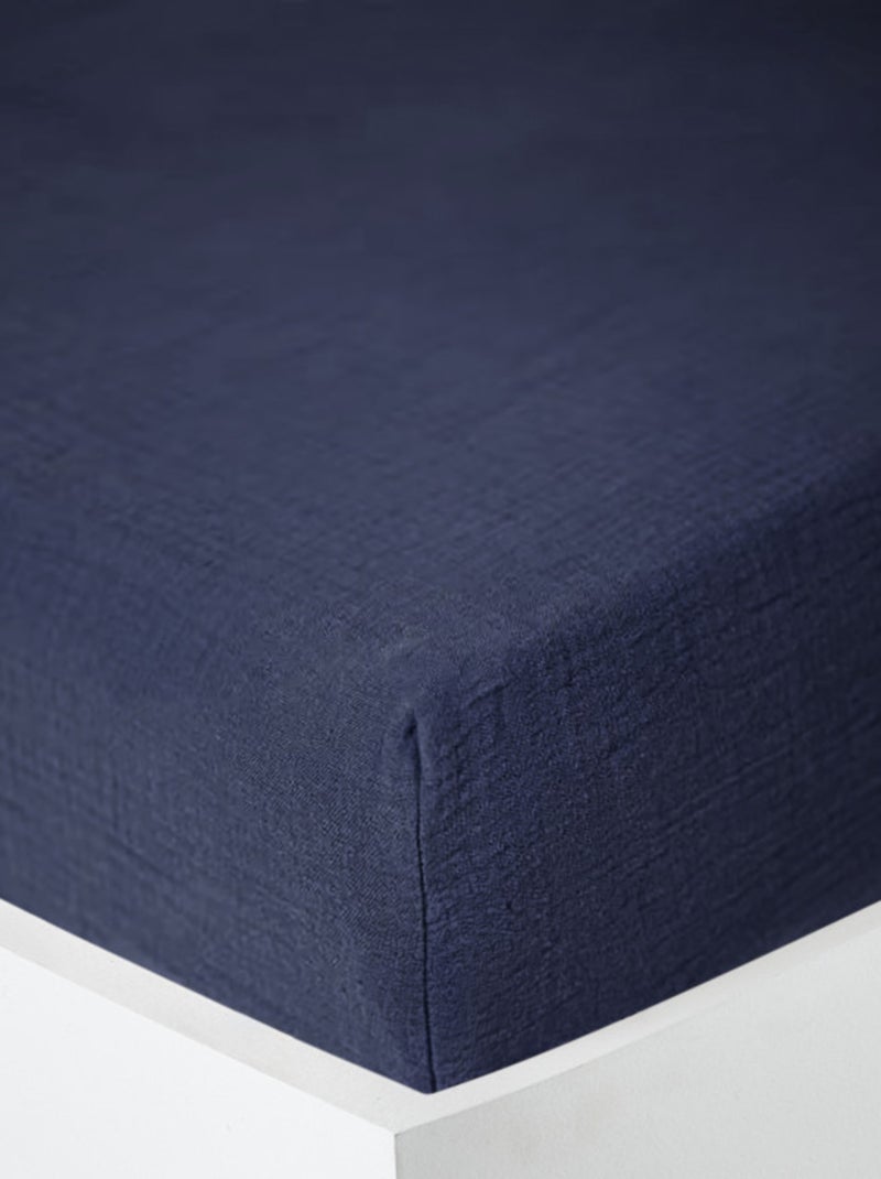 Drap housse - Coton Pur - 100% gaze de coton 125 gr/m² Bleu nuit - Kiabi