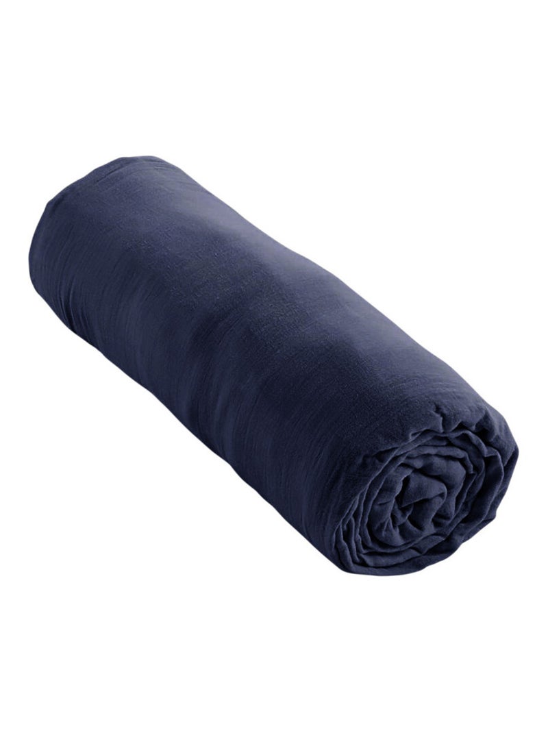 Drap housse - Coton Pur - 100% gaze de coton 125 gr/m² Bleu nuit - Kiabi