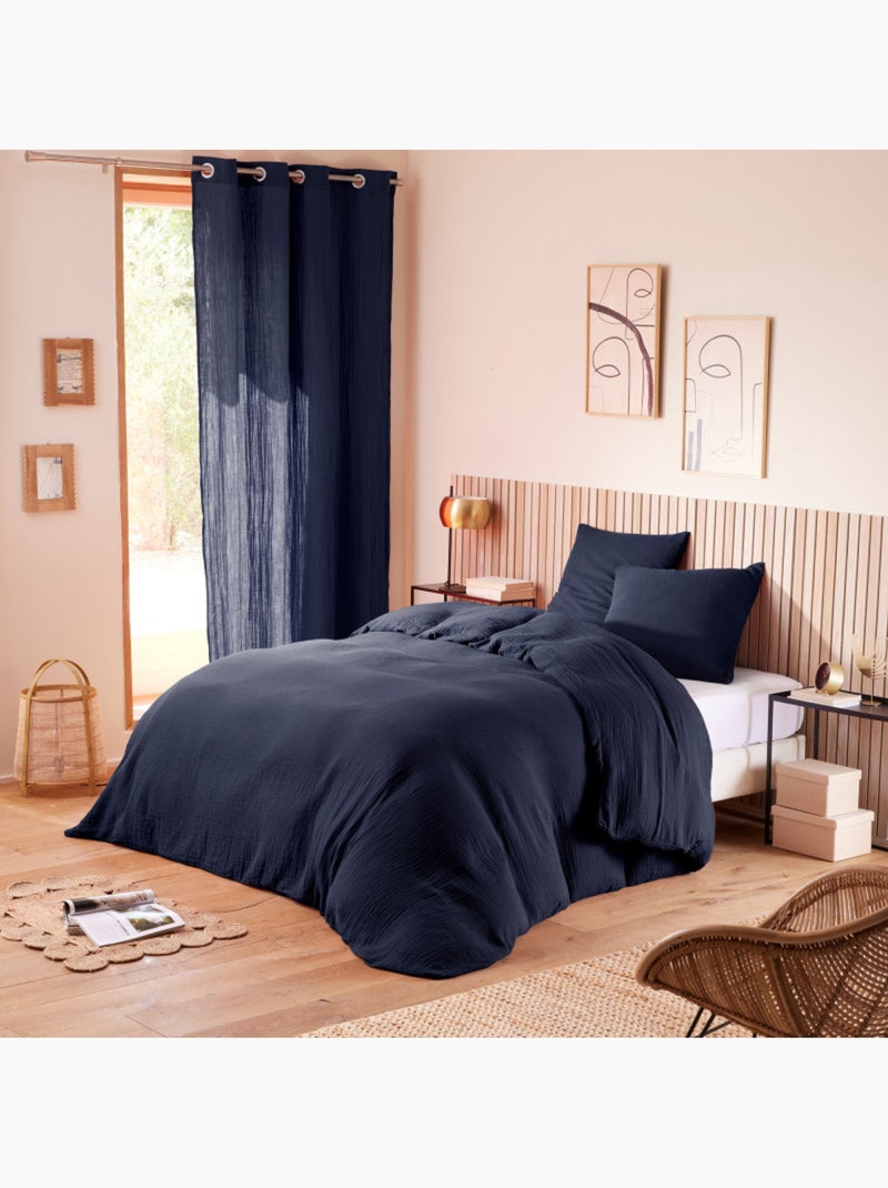Drap housse - Coton Pur - 100% gaze de coton 125 gr/m² Bleu nuit - Kiabi