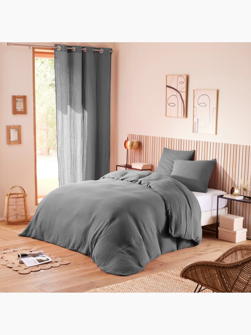 Drap housse - Coton Pur - 100% gaze de coton 125 gr/m² Gris - Kiabi