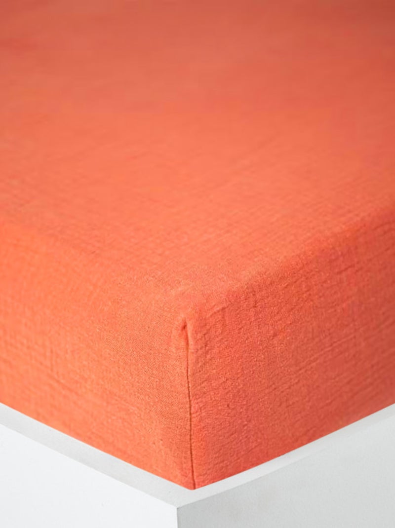 Drap housse - Coton Pur - 100% gaze de coton 125 gr/m² Terracotta - Kiabi