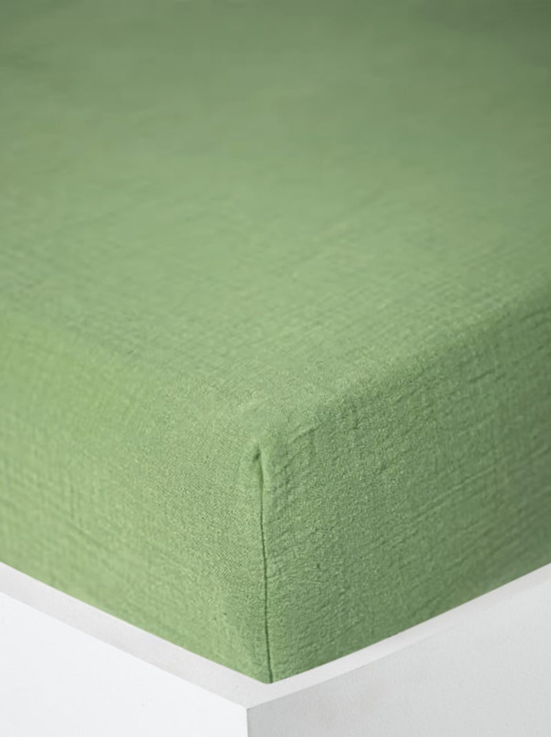 Drap housse - Coton Pur - 100% gaze de coton 125 gr/m² Vert olive - Kiabi