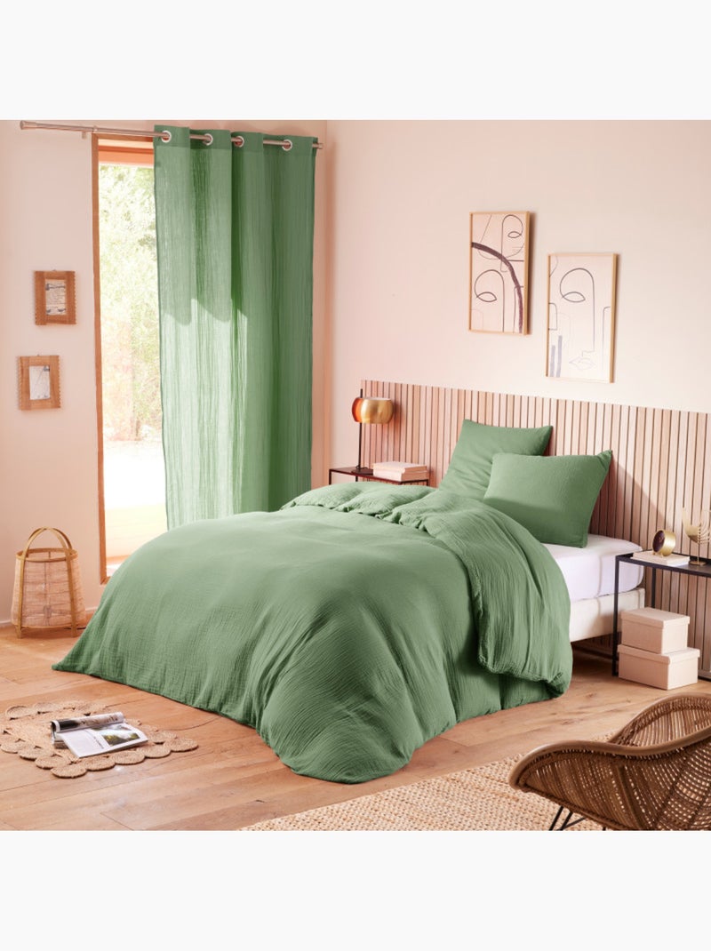 Drap housse - Coton Pur - 100% gaze de coton 125 gr/m² Vert olive - Kiabi