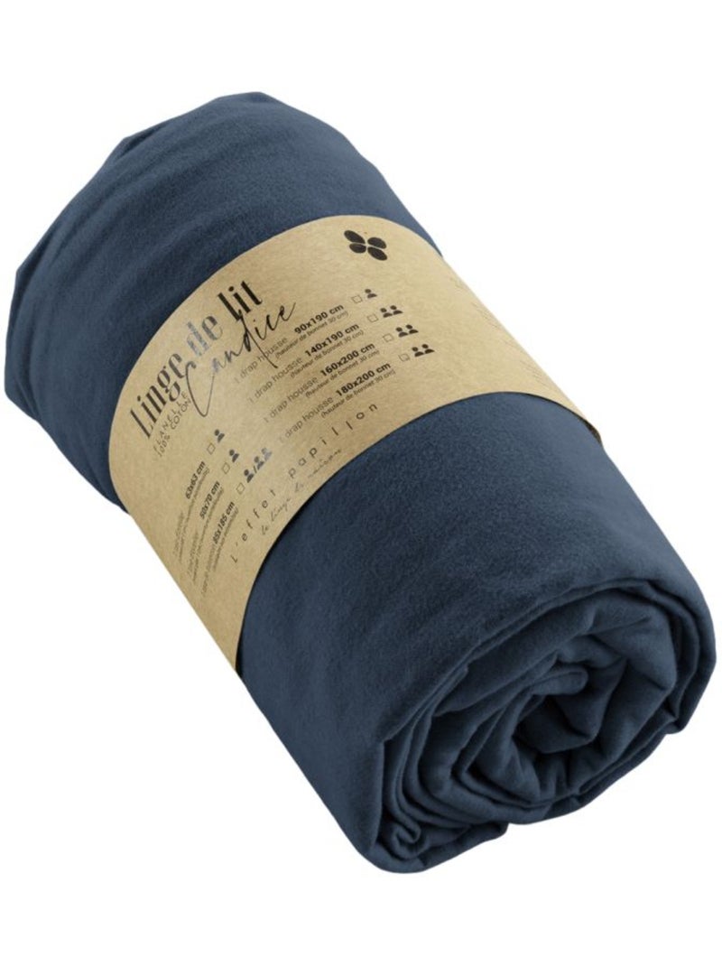 Drap housse - L'effet papillon - 100% Coton Bleu nuit - Kiabi