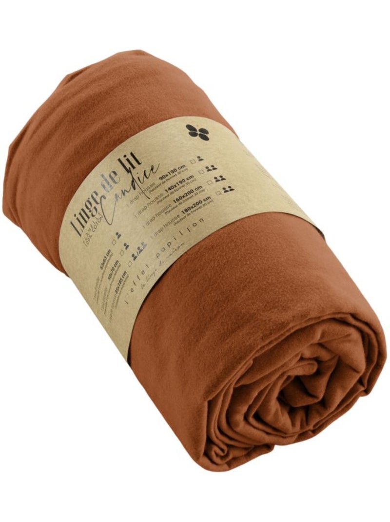 Drap housse - L'effet papillon - 100% Coton Terracotta - Kiabi