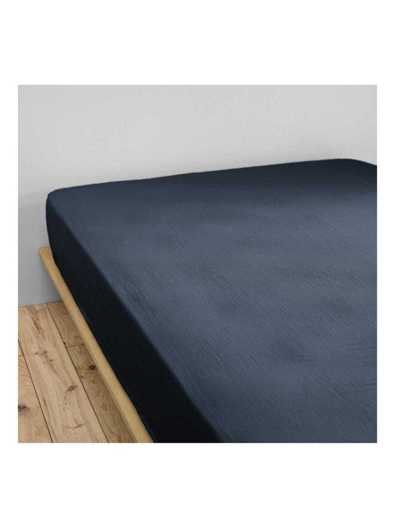 Drap housse - L'effet papillon - 100% gaze de coton 125 gr/m² Bleu nuit - Kiabi