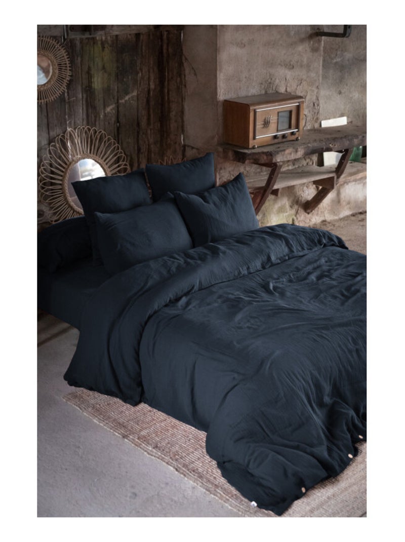 Drap housse - L'effet papillon - 100% gaze de coton 125 gr/m² Bleu nuit - Kiabi