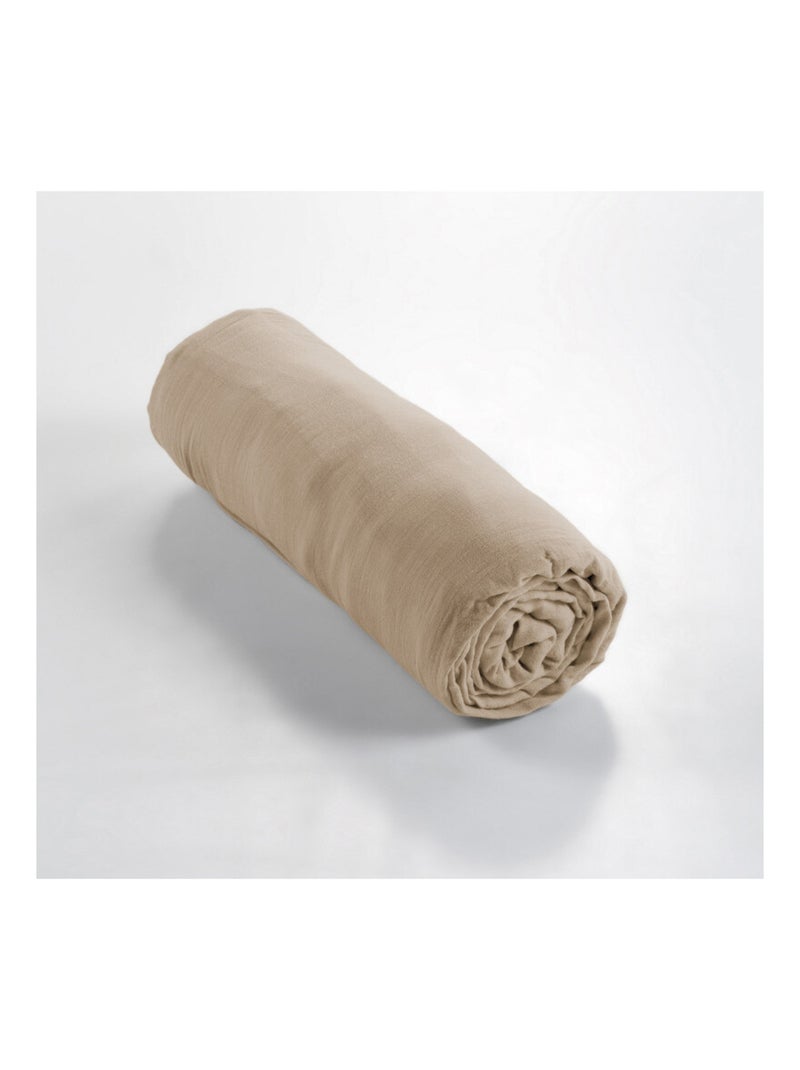 Drap housse - L'effet papillon - 100% gaze de coton 125 gr/m² Marron clair - Kiabi