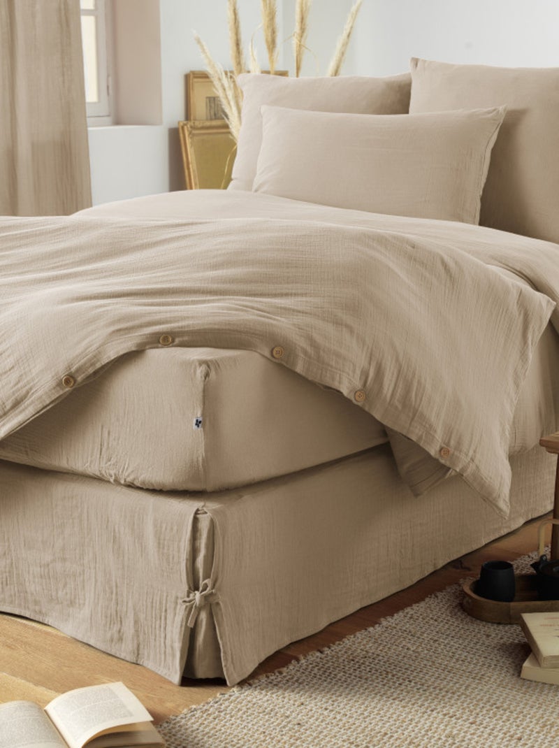 Drap housse - L'effet papillon - 100% gaze de coton 125 gr/m² Marron clair - Kiabi