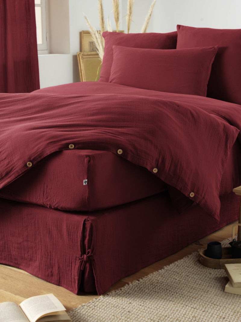 Drap housse - L'effet papillon - 100% gaze de coton 125 gr/m² Noir Bordeaux - Kiabi
