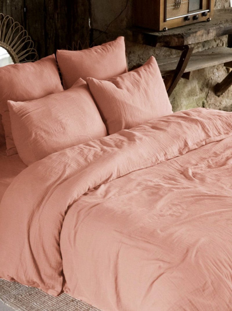 Drap housse - L'effet papillon - 100% gaze de coton 125 gr/m² Peche - Kiabi