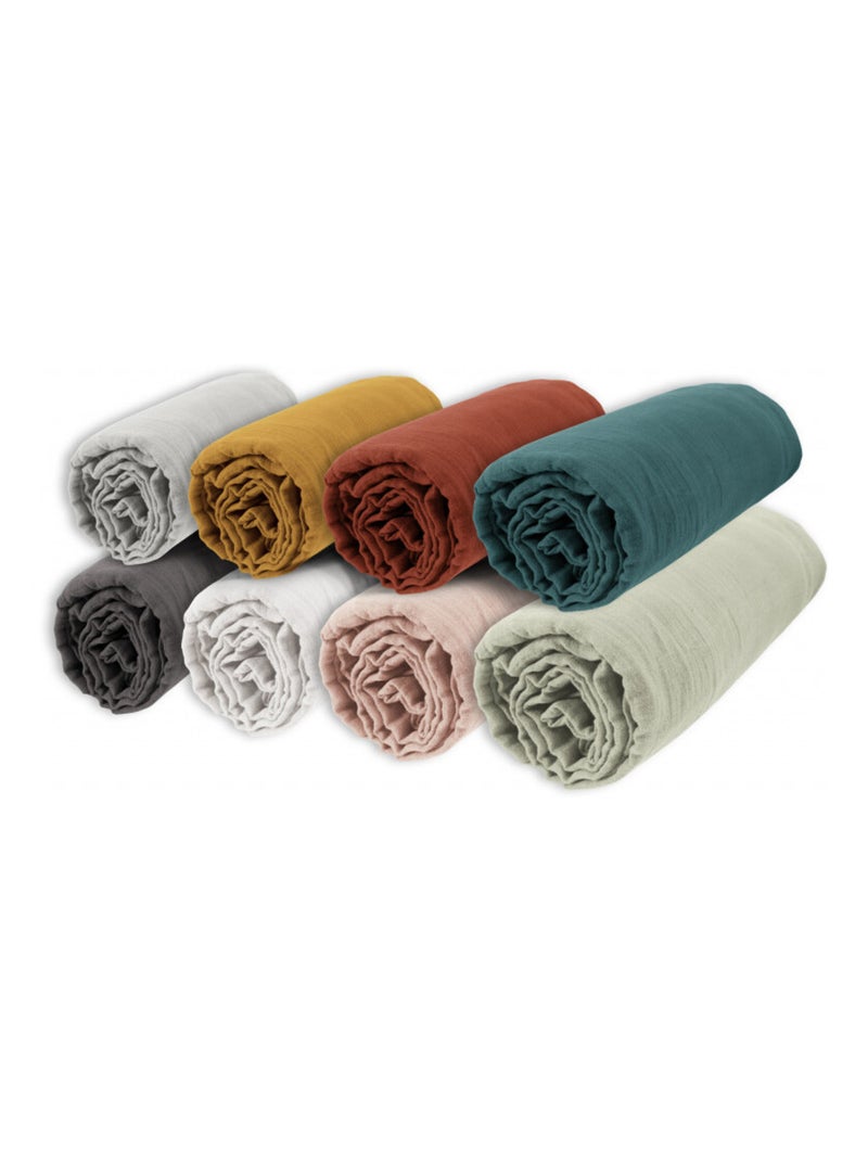 Drap housse - L'effet papillon - 100% gaze de coton 125 gr/m² Peche - Kiabi