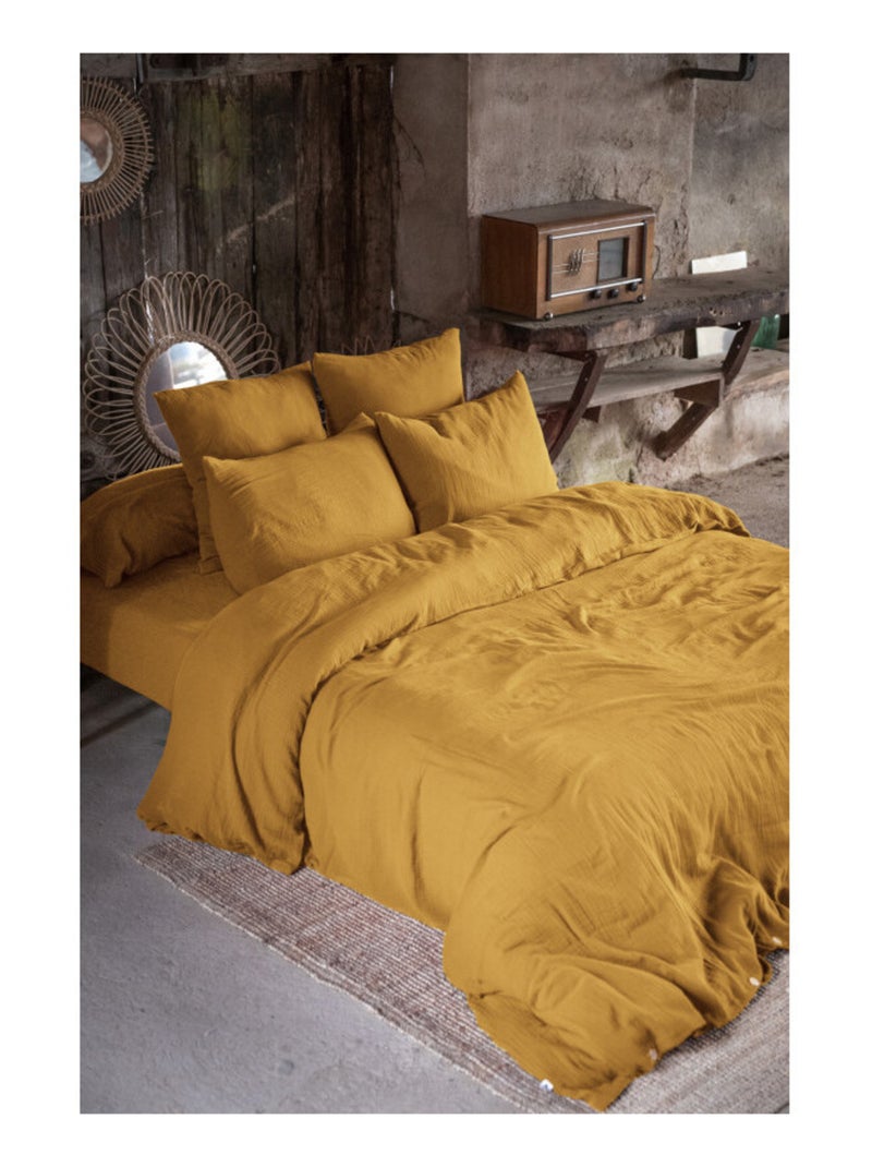 Drap housse - L'effet papillon - 100% gaze de coton 125 gr/m² Safran - Kiabi