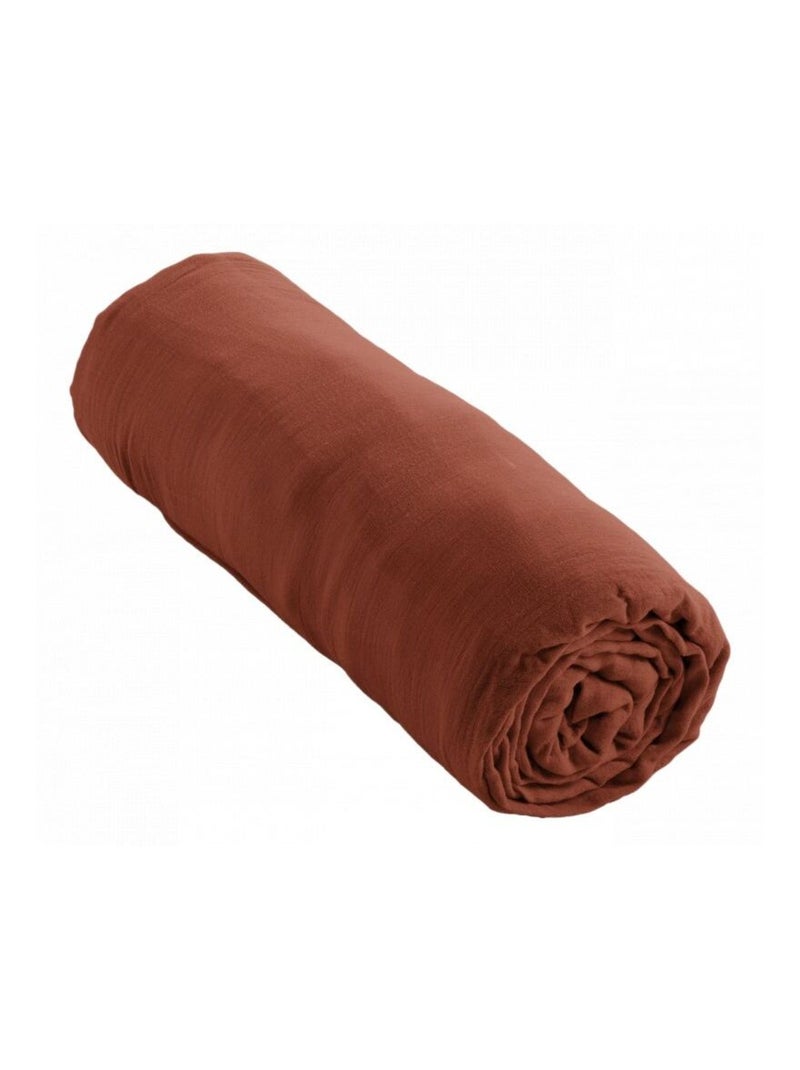 Drap housse - L'effet papillon - 100% gaze de coton 125 gr/m² Terracotta - Kiabi