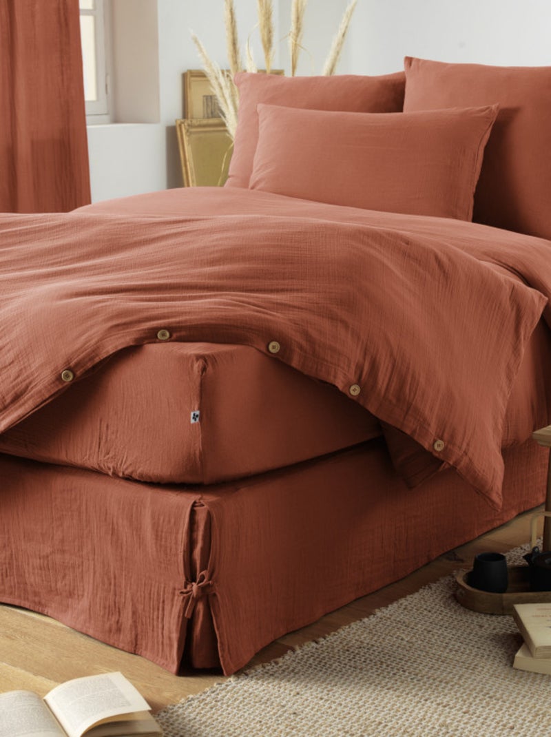 Drap housse - L'effet papillon - 100% gaze de coton 125 gr/m² Terracotta - Kiabi