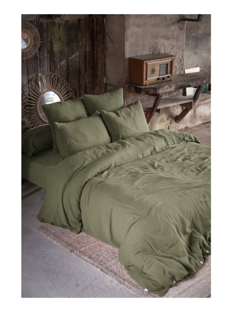 Drap housse - L'effet papillon - 100% gaze de coton 125 gr/m² Vert chèvrefeuille - Kiabi