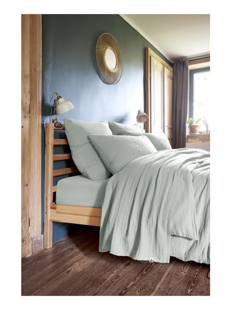 Drap housse - L'effet papillon - 100% gaze de coton 125 gr/m² Vert tilleul - Kiabi