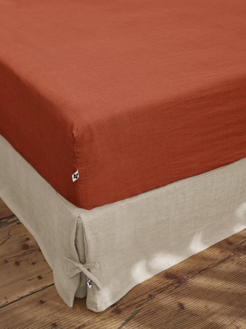 Drap housse - L'effet papillon - 100% Lin lavé Marron - Kiabi
