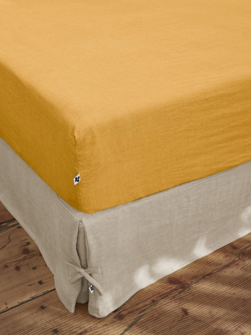 Drap housse - L'effet papillon - 100% Lin lavé Orange - Kiabi