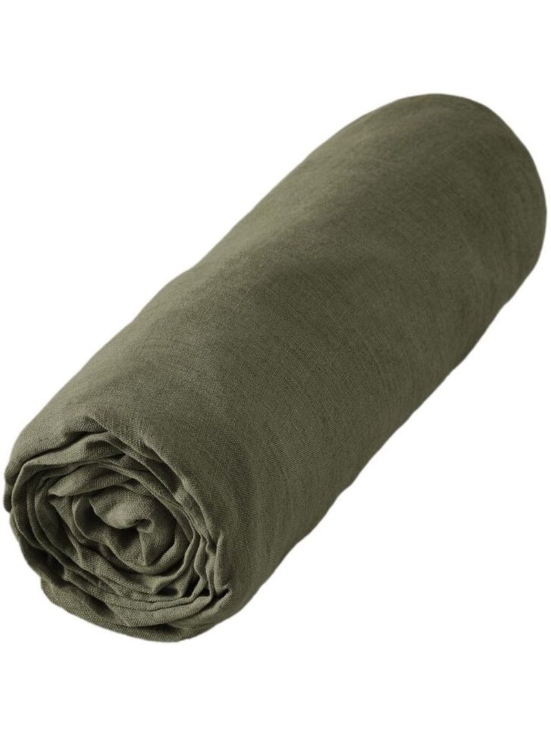 Drap housse - L'effet papillon - 100% Lin lavé Vert chèvrefeuille - Kiabi