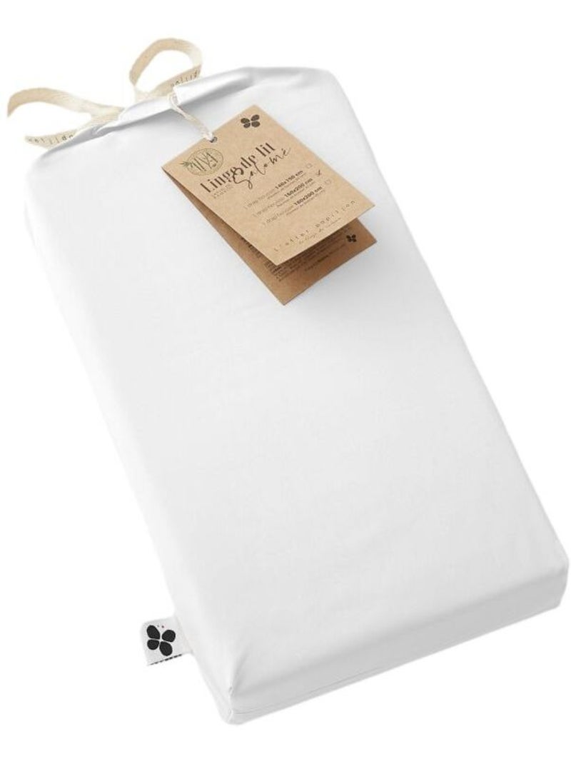 Drap housse - L'effet papillon - 100% Viscose de bambou 120 fils/cm² Blanc Perlé - Kiabi