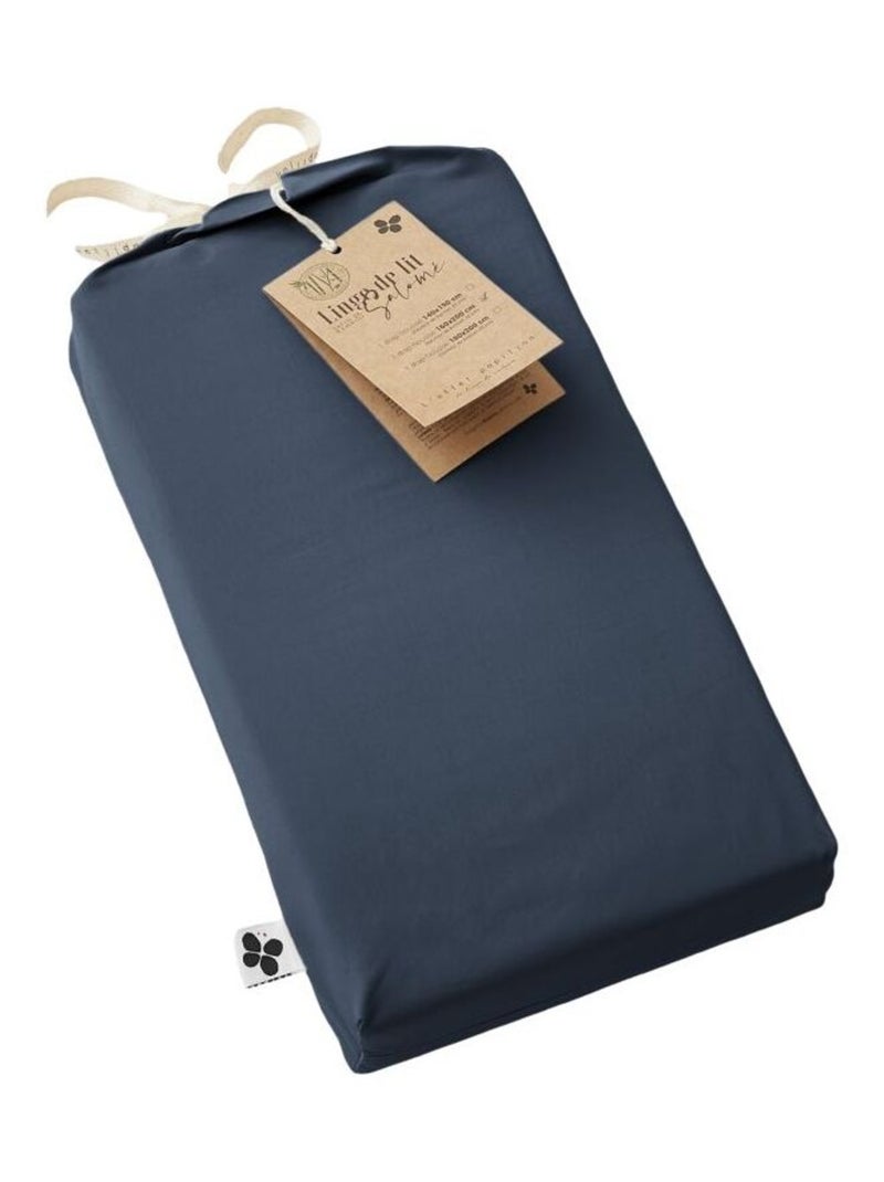 Drap housse - L'effet papillon - 100% Viscose de bambou 120 fils/cm² Bleu nuit - Kiabi