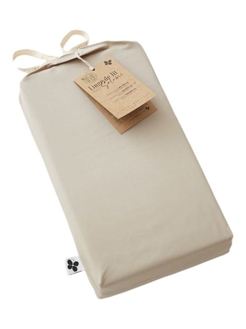 Drap housse - L'effet papillon - 100% Viscose de bambou 120 fils/cm² Gris taupe - Kiabi