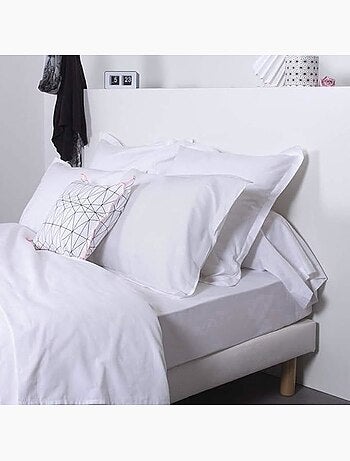 Drap housse - percale de coton - blanc - 160x200 cm - bonnet 25 cm - thermorégulant