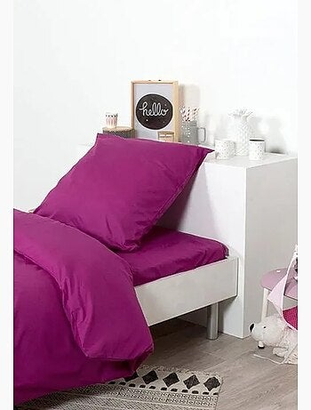 Drap housse uni polycoton 140x190 cm prune
