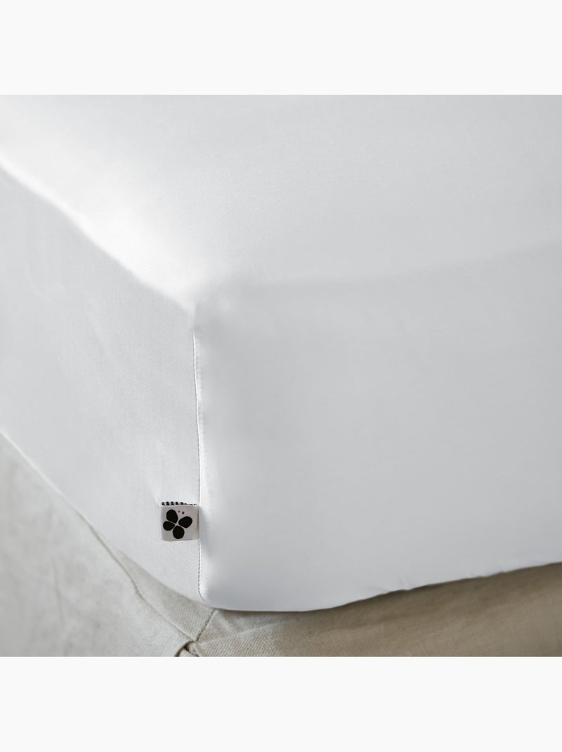 Drap housse - Satin de bambou - Bonnet 30 cm - Salomé Blanc - Kiabi