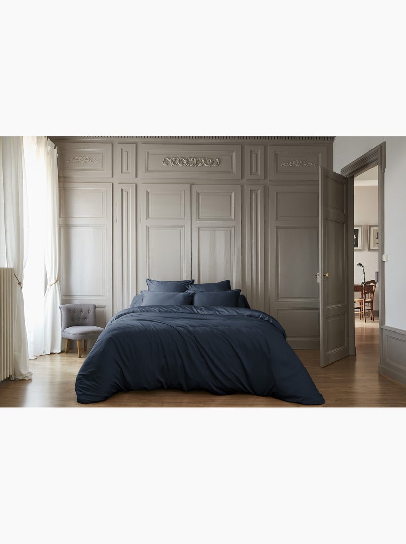 Drap housse - Satin de bambou - Bonnet 30 cm - Salomé Bleu foncé - Kiabi