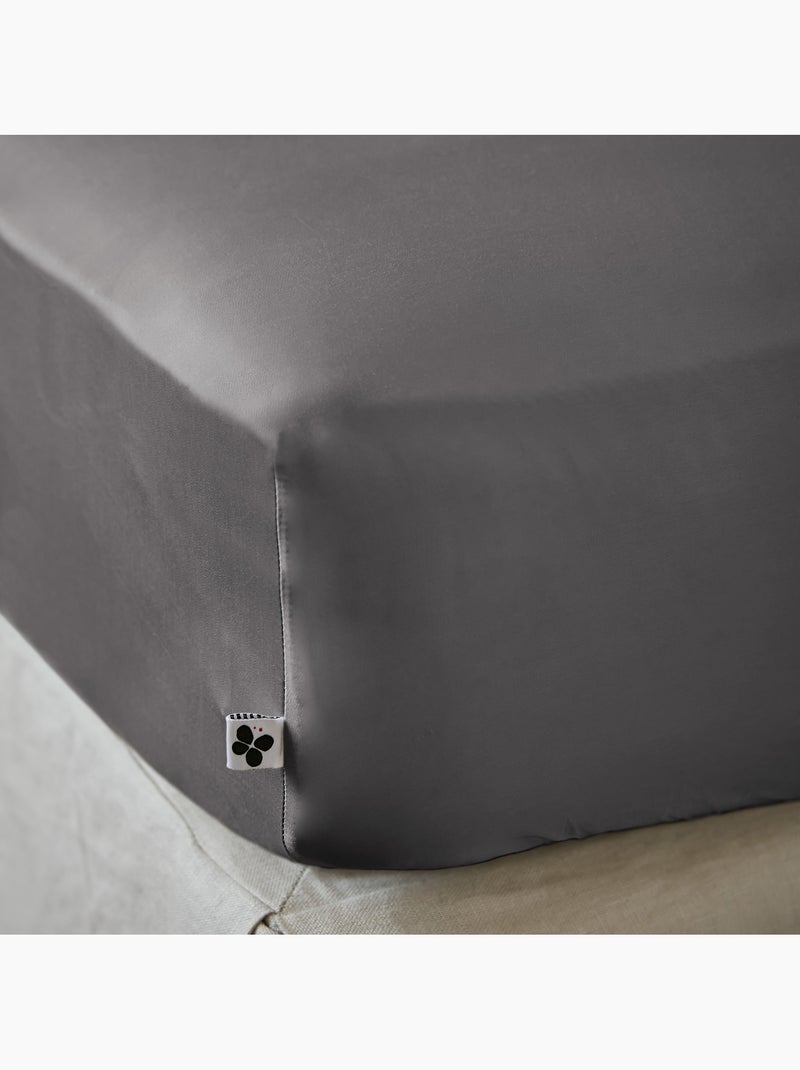 Drap housse - Satin de bambou - Bonnet 30 cm - Salomé gris anthracite - Kiabi