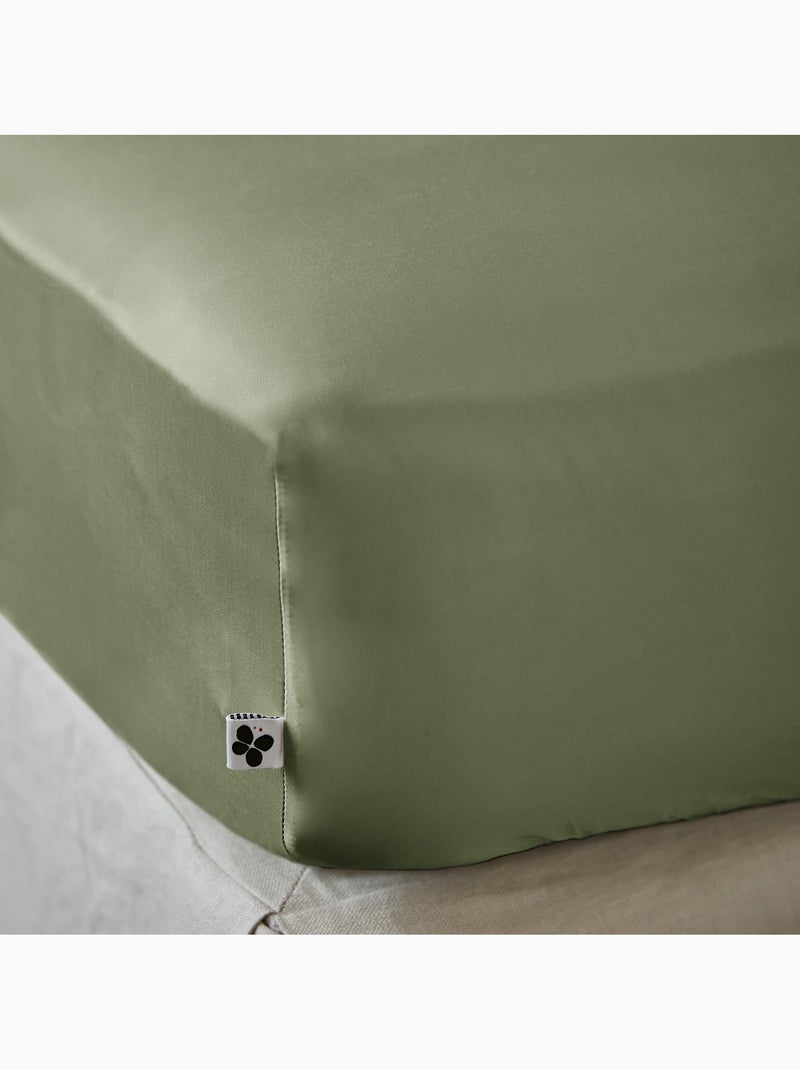 Drap housse - satin de bambou - bonnet 30 cm - salomé Vert romarin - Kiabi