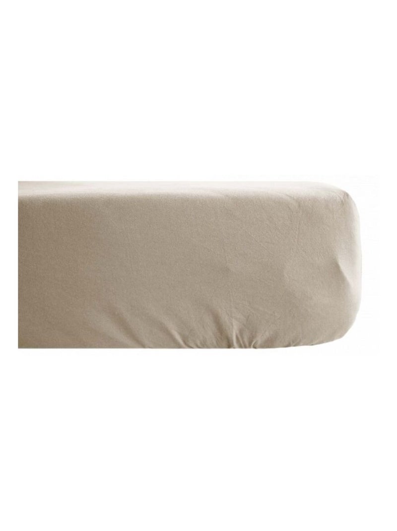 Drap housse - Vent du Sud - 100 % coton lavé 63 fils/cm² Beige chiné - Kiabi
