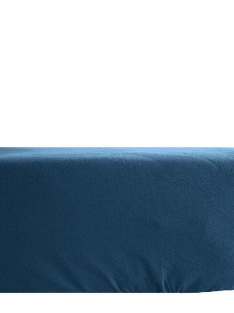 Drap housse - Vent du Sud - 100 % coton lavé 63 fils/cm² Bleu - Kiabi