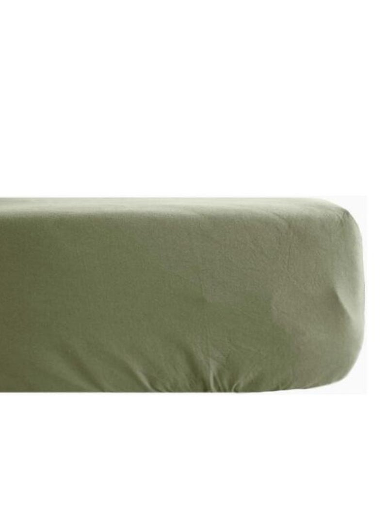 Drap housse - Vent du Sud - 100 % coton lavé 63 fils/cm² Vert - Kiabi
