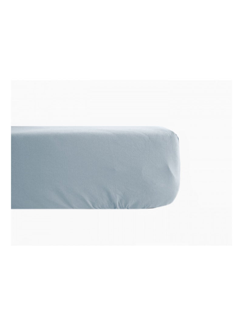 Drap housse - Vent du Sud - 100% Percale de coton peigné Bleu polaire - Kiabi