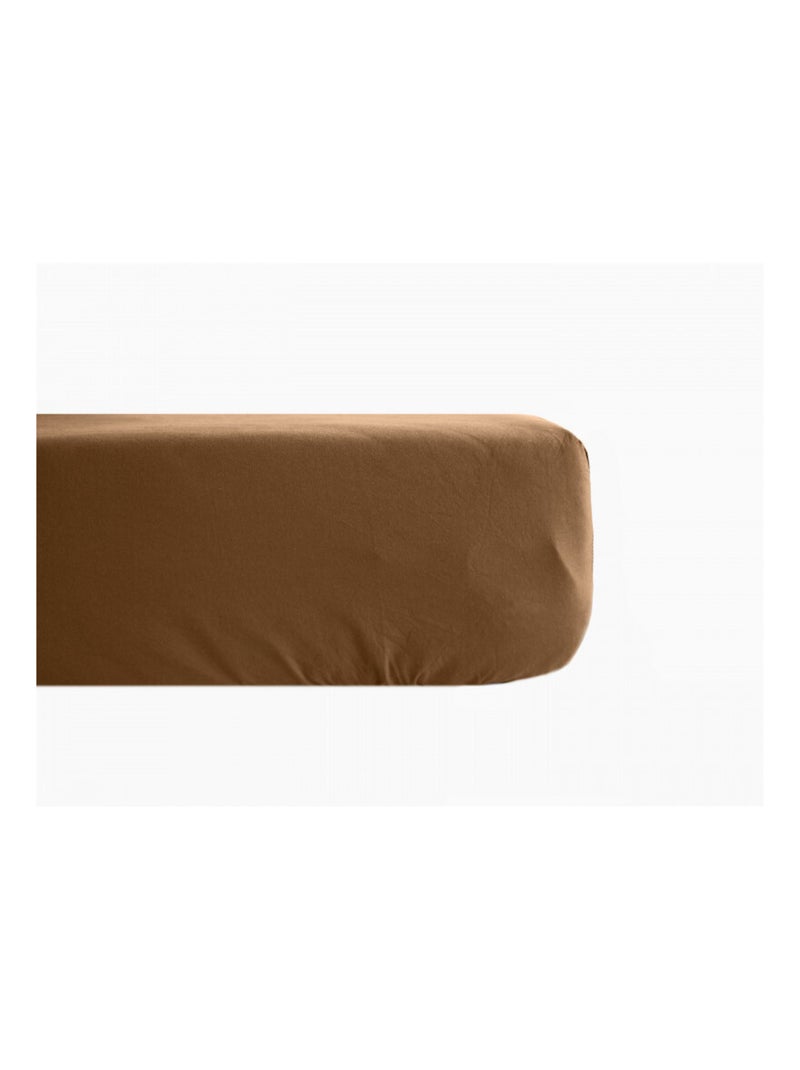 Drap housse - Vent du Sud - 100% Percale de coton peigné Cognac - Kiabi