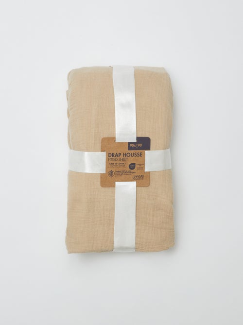 Drap housse 1 personne (90x190 cm) en double gaze de coton - Kiabi Home - Kiabi