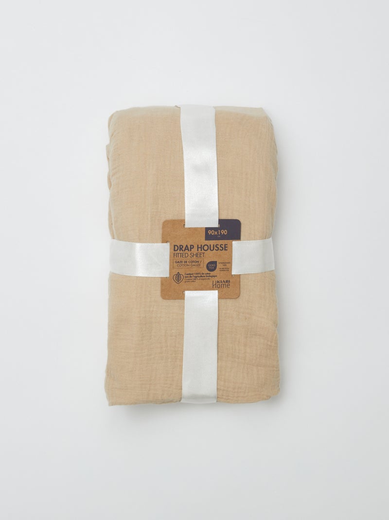 Drap housse 1 personne (90x190 cm) en double gaze de coton - Kiabi Home Beige - Kiabi