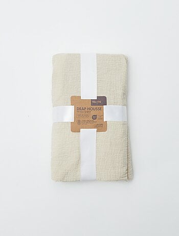 Drap housse 1 personne (90x190 cm) en double gaze de coton - Kiabi Home