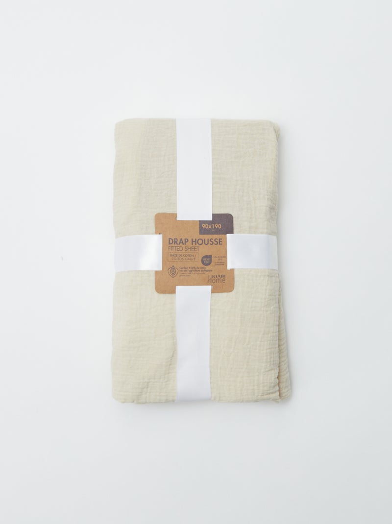 Drap housse 1 personne (90x190 cm) en double gaze de coton - Kiabi Home Blanc cassé - Kiabi