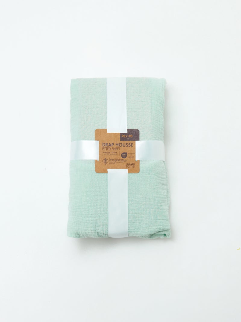 Drap housse 1 personne (90x190 cm) en double gaze de coton - Kiabi Home Bleu clair - Kiabi