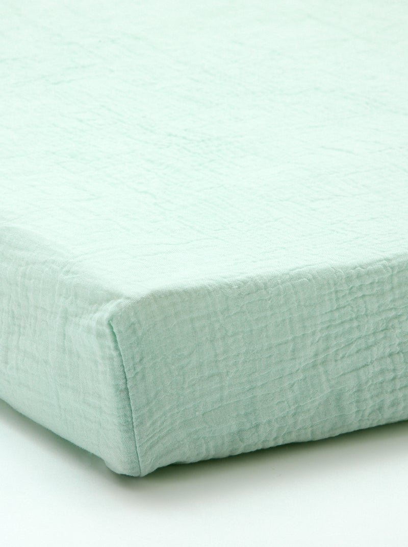 Drap housse 1 personne (90x190 cm) en double gaze de coton - Kiabi Home bleu - Kiabi