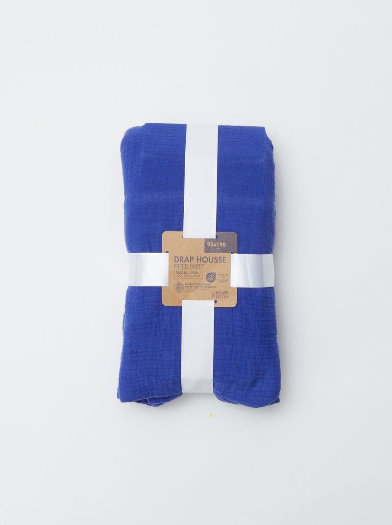 Drap housse 1 personne (90x190 cm) en double gaze de coton - Kiabi Home Bleu roy - Kiabi
