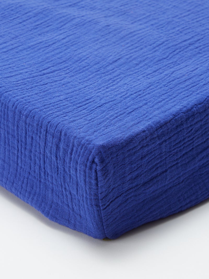 Drap housse 1 personne (90x190 cm) en double gaze de coton - Kiabi Home Bleu roy - Kiabi