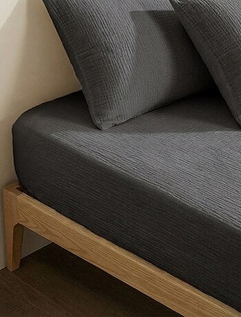 Drap housse 1 personne (90x190 cm) en double gaze de coton - Kiabi Home