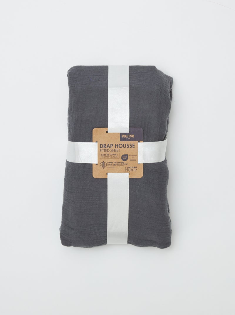 Drap housse 1 personne (90x190 cm) en double gaze de coton - Kiabi Home Gris anthracite - Kiabi